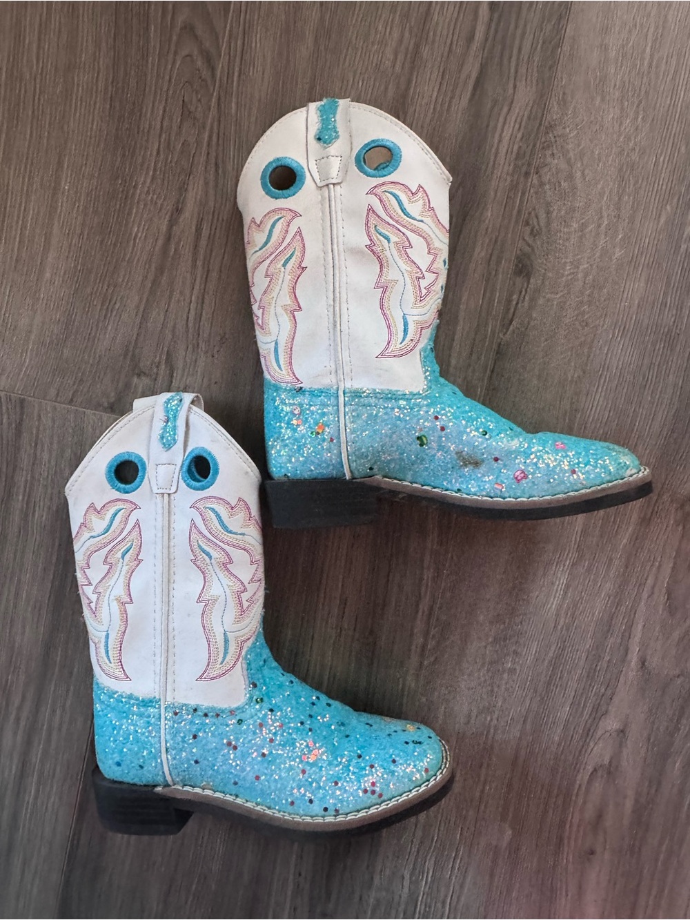 Old West Western Boots Glam Coastal Cowgirl Turquoise Glitter Embroidered Shaft
